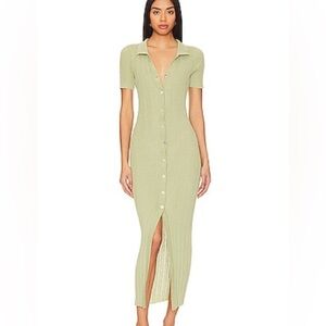 NWOT L*Space Undertow Ribbed Midi Dress Light Olive Size L Resort